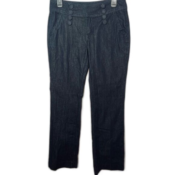 Flamingo Blue Dark Wash Mid Rise Jeans Double Breasted Blue Buttons Size M NEW! - Picture 1 of 13